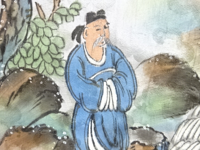 JAPANESE KIMONO / ANTIQUE ITABOSHI SHIBORI FIGURE / LANDSCAPE PATTERN 